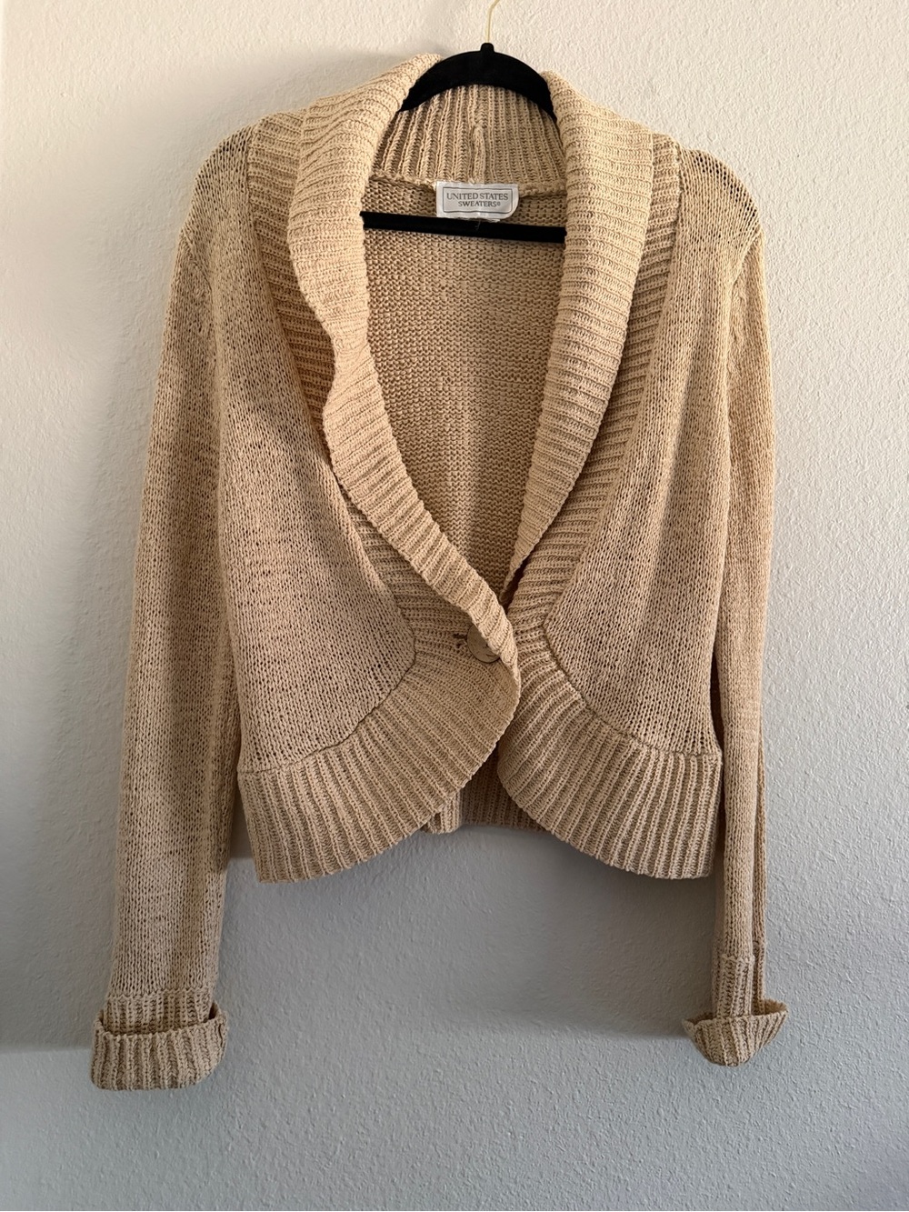 Vintage United States Sweaters Cardigan Shawl Collar Beige Knit Y2K Coastal